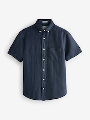 GANT Navy 100% Cotton Regular Fit Short Sleeve Garment Dyed Linen Shirt - Image 5 of 5