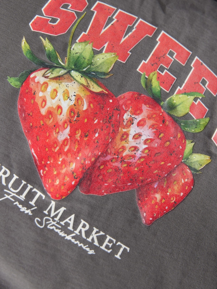 Charcoal Grey 100% Cotton Strawberry Graphic Oversized T-Shirt (3-16yrs) - Image 2 of 4 Charcoal Grey 100% Cotton Strawberry Graphic Oversized T-Shirt (3-16yrs) - Image 2 of 4