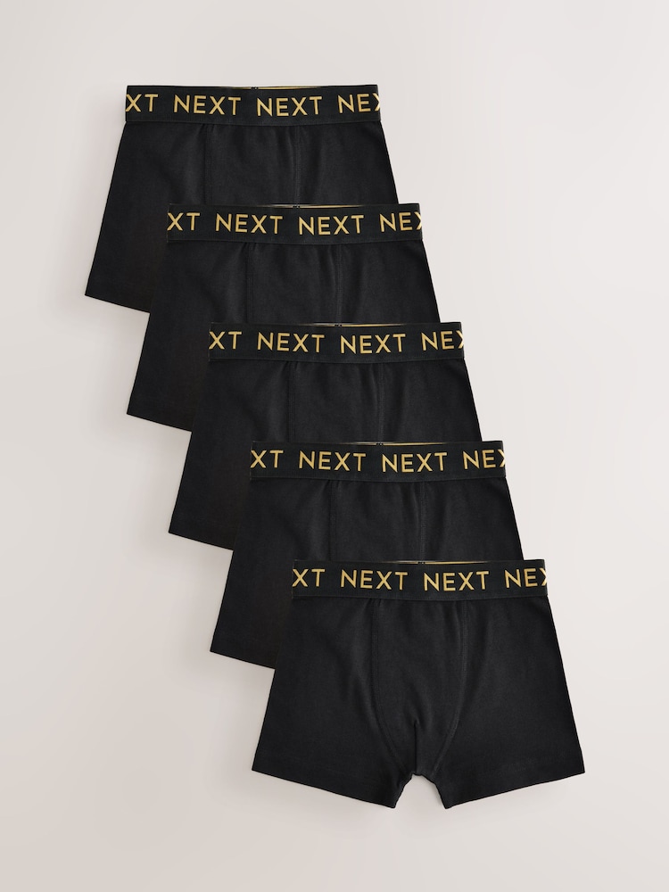Black with Gold Waistband Trunks 5 Pack (1.5-16yrs) - Image 1 of 9 Black with Gold Waistband Trunks 5 Pack (1.5-16yrs) - Image 1 of 9