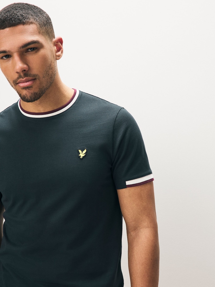 Синий - Lyle & Scott Cotton Half Tipped T-Shirt - Image 4 of 4