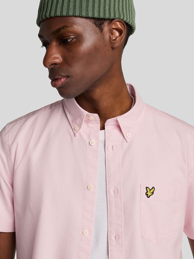 Lyle & Scott Pink Short Sleeve Lightweight Slub Oxford Shirt - Image 4 of 4