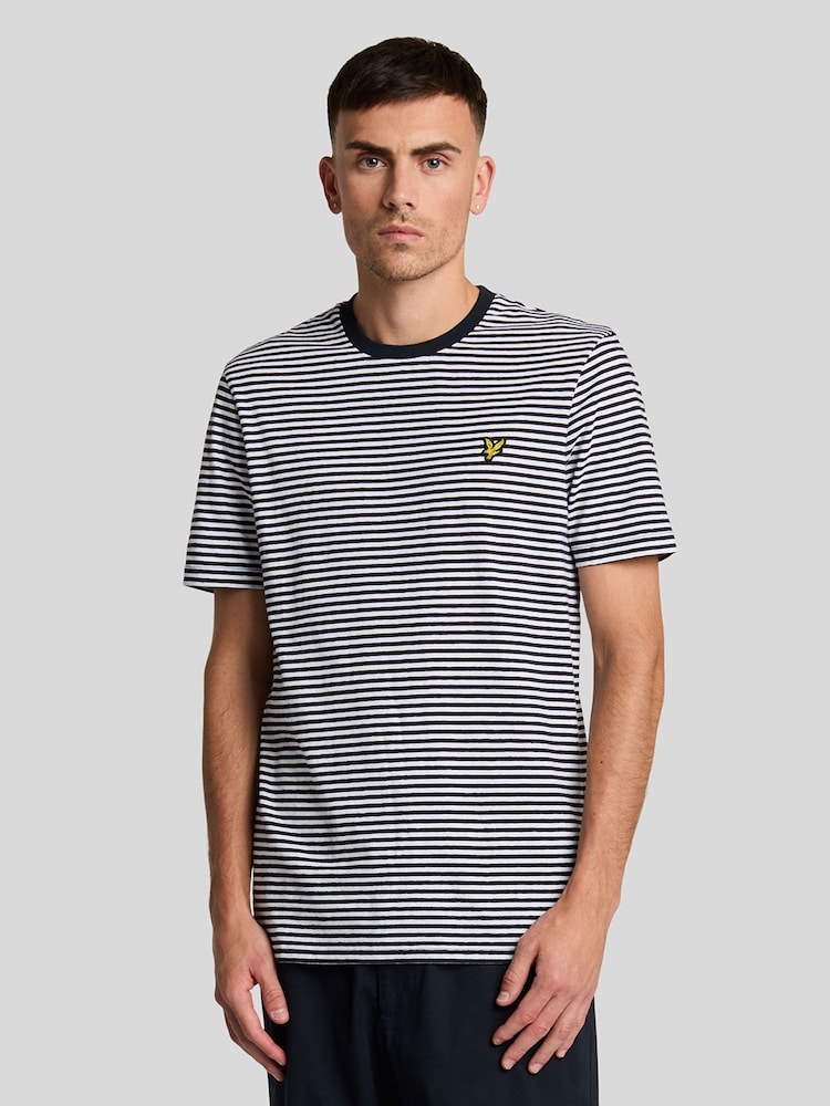 Lyle & Scott Blue Linen Blend Breton Stripe T-Shirt - Image 1 of 5 Lyle & Scott Blue Linen Blend Breton Stripe T-Shirt - Image 1 of 5