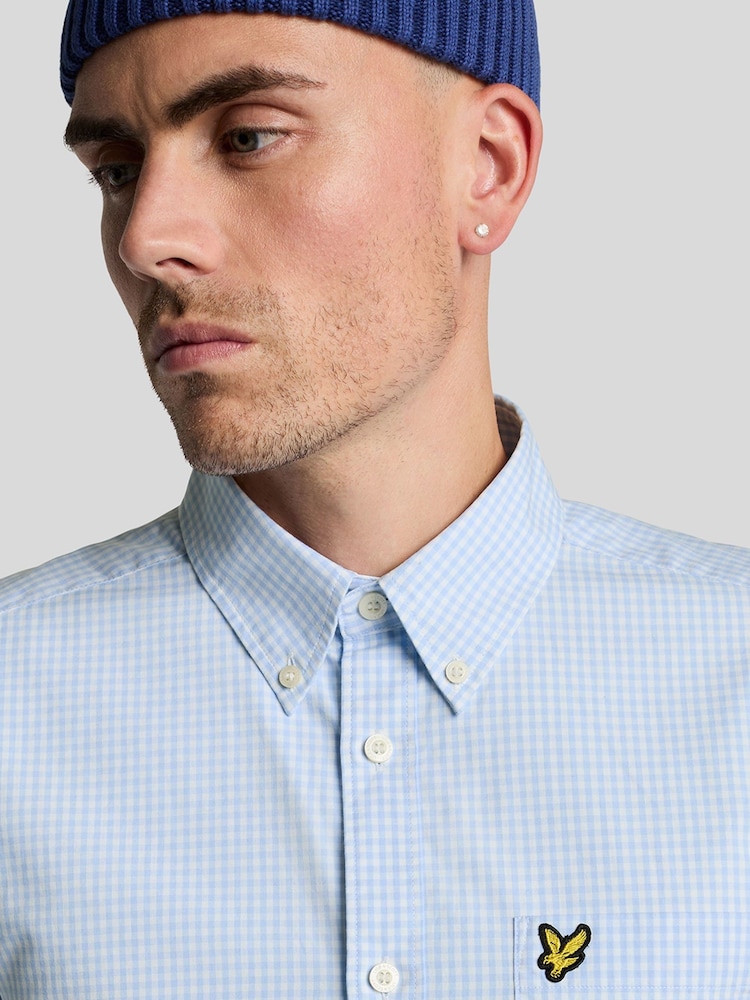 Lyle & Scott Blue Slim Fit Cotton Short Sleeve Gingham Shirt - Image 4 of 4