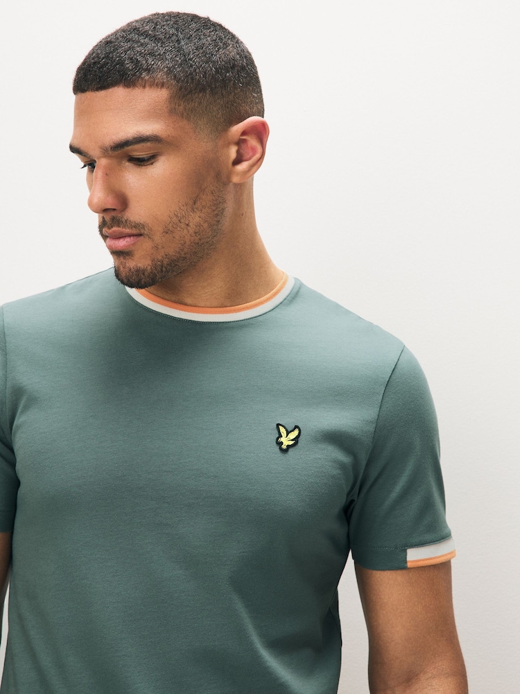 Зелений - Lyle & Scott Cotton Half Tipped футболки - Image 4 of 5