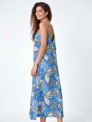 Roman Blue Tropical Leaf Print Midi Dress - Image 3 of 5