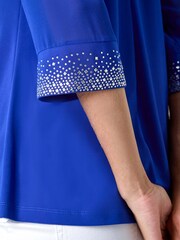 Roman Blue Sparkle Embellished Cuff Chiffon Top - Image 5 of 5