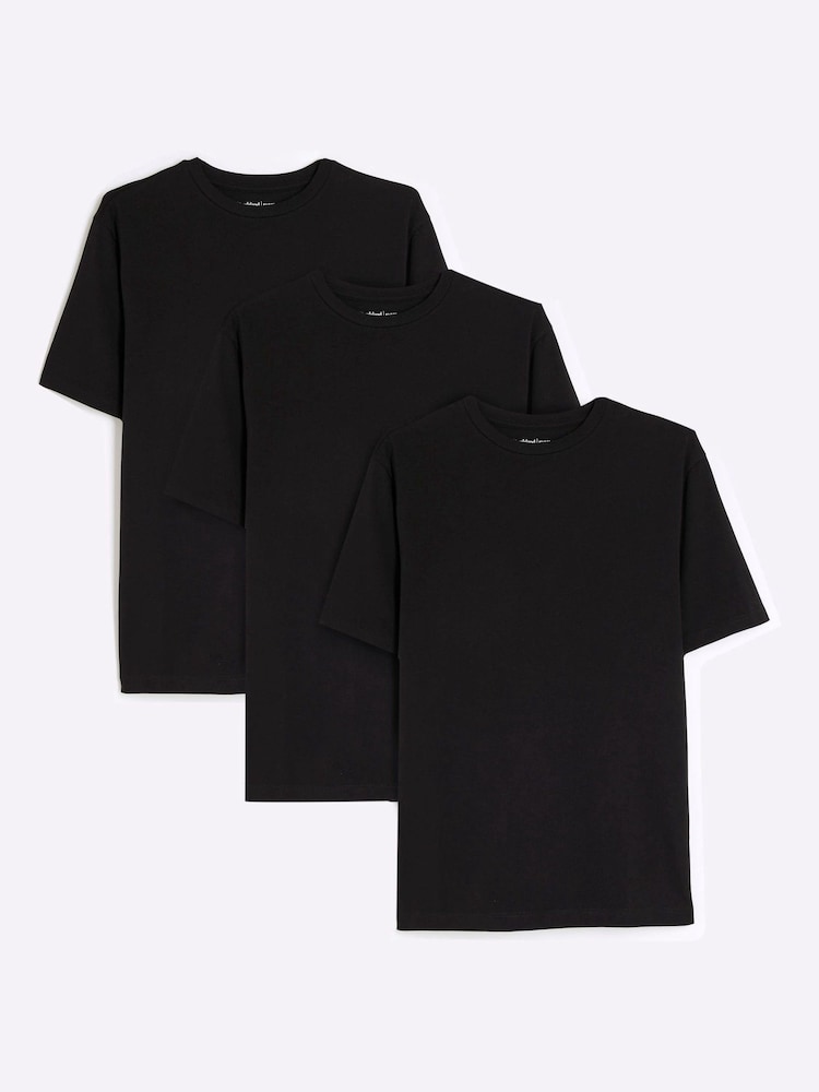 River Island Black Muscle Fit 100% Cotton T-Shirts 3 Pack - Image 1 of 5