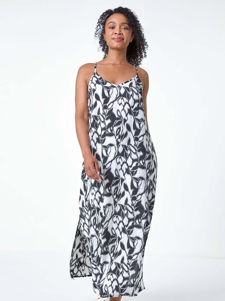 Roman Black Petite Leaf Print Sleeveless Maxi Dress - Image 2 of 5