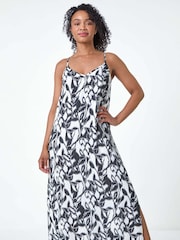 Roman Black Petite Leaf Print Sleeveless Maxi Dress - Image 4 of 5