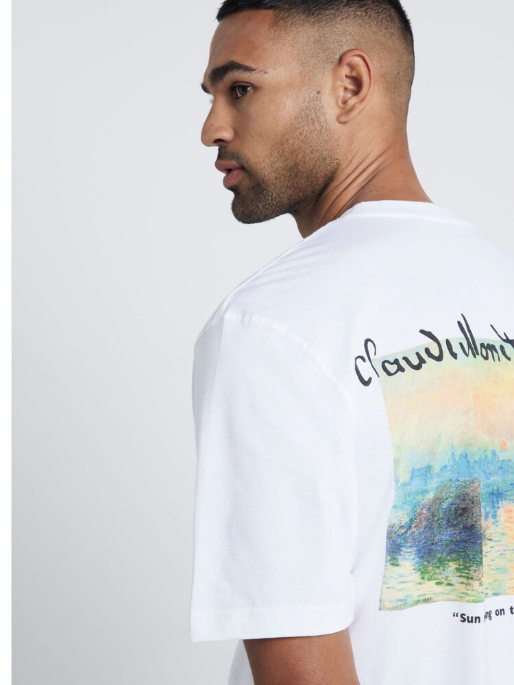 River Island White Regular Fit Monet Setting 100% Cotton T-Shirt - Image 2 of 4 River Island White Regular Fit Monet Setting 100% Cotton T-Shirt - Image 2 of 4