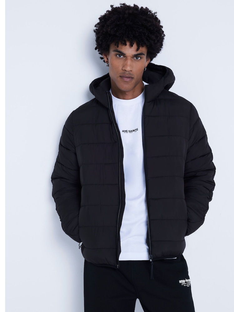 River Island Black Quilted Hooded Coat - Image 1 of 6