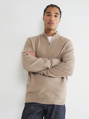 River Island Natural Waffle Quarter Zip Jumper - Image 1 of 6
