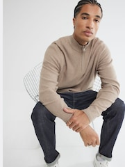 River Island Natural Waffle Quarter Zip Jumper - Image 2 of 6