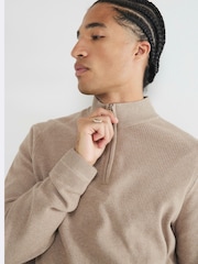 River Island Natural Waffle Quarter Zip Jumper - Image 3 of 6