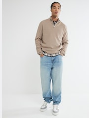 River Island Natural Waffle Quarter Zip Jumper - Image 4 of 6