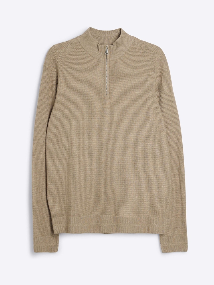 River Island Natural Waffle Quarter Zip Jumper - Image 5 of 6