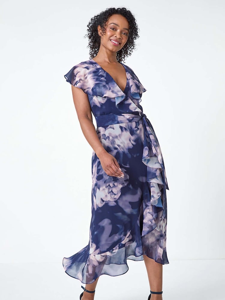 Vestido a media pierna con estampado floral y volante Petite de Roman - Imagen 1 de 5 Vestido a media pierna con estampado floral y volante Petite de Roman - Imagen 1 de 5