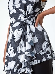 Roman Black Petite Floral Asymmetric Frill Dress - Image 5 of 5