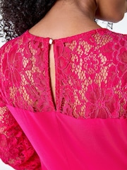 Roman Pink Petite Lace Detail Knot Front Stretch Dress - Image 5 of 5