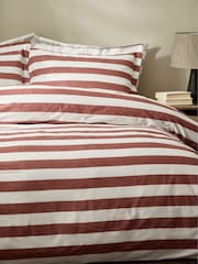 Yard Fired brick Red Leyburn Stripe 100% Cotton Duvet Set - Image 1 of 3
