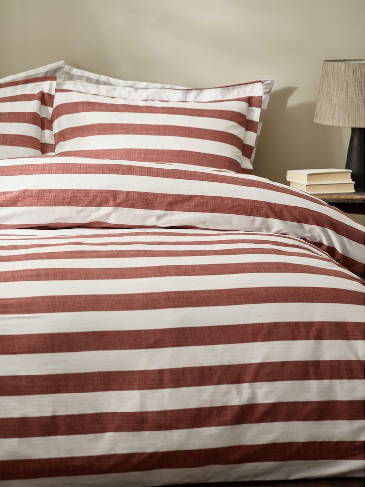 Yard Fired brick Red Leyburn Stripe 100% Cotton Duvet Set - Image 2 of 3