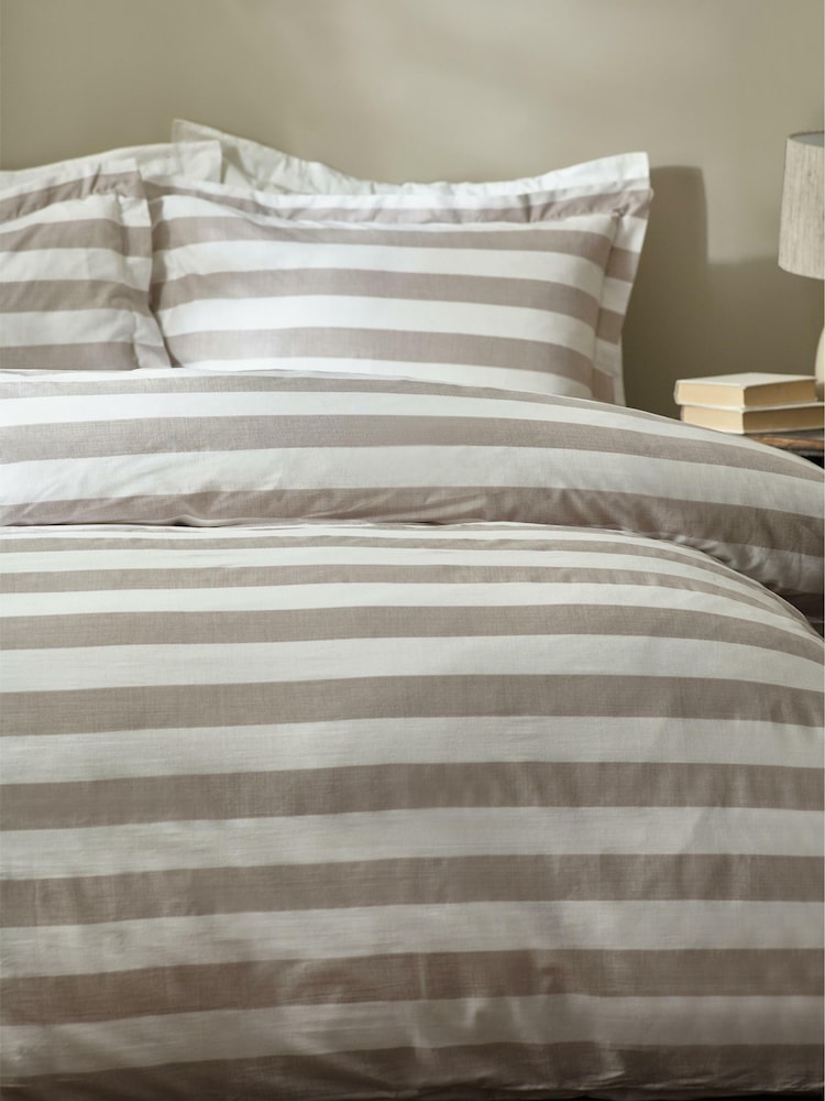 Yard Cashew Natural Leyburn Stripe 100% Cotton Duvet Set - Image 1 of 4