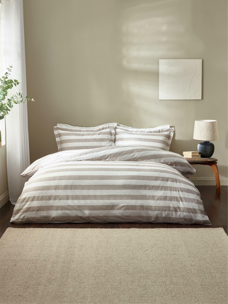 Yard Cashew Natural Leyburn Stripe 100% Cotton Duvet Set - Image 2 of 4