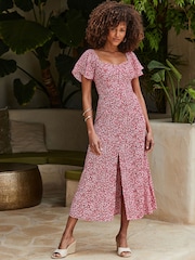 Sosandar – Midi-Kleid mit Blumendruck und Engelsärmeln - Bild 1 von 5