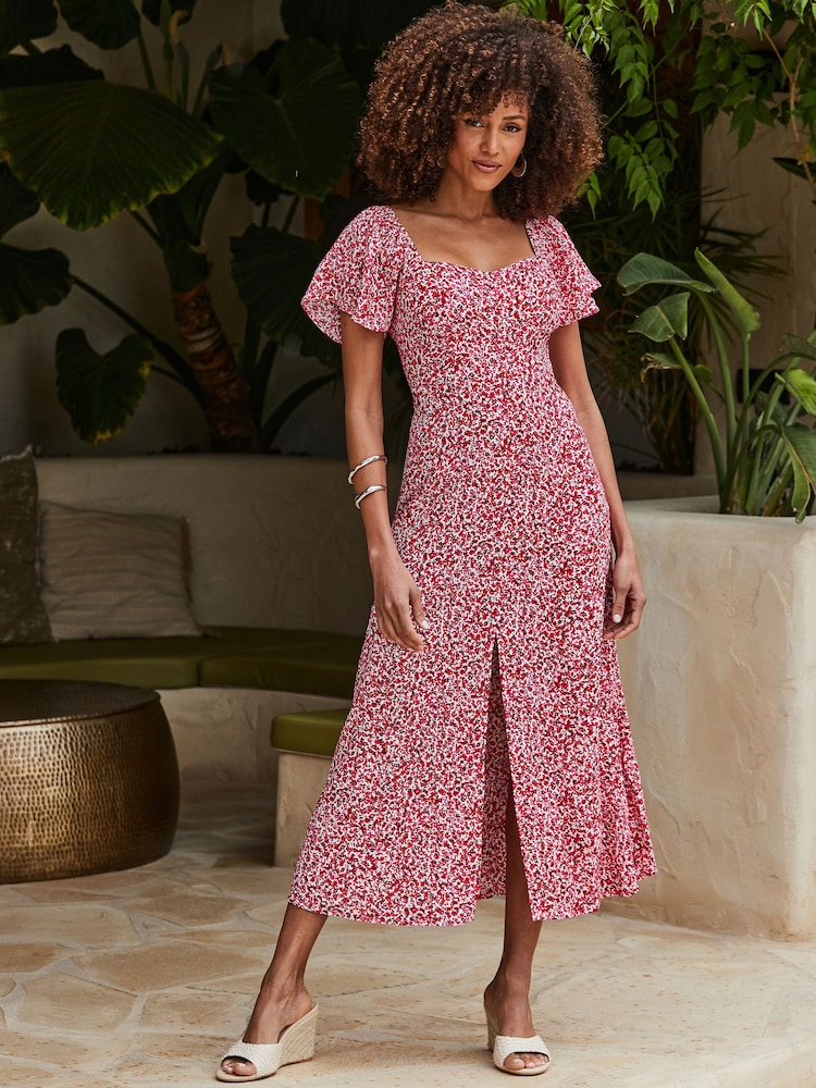 Sosandar – Midi-Kleid mit Blumendruck und Engelsärmeln - Bild 1 von 5