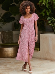 Sosandar – Midi-Kleid mit Blumendruck und Engelsärmeln - Bild 2 von 5