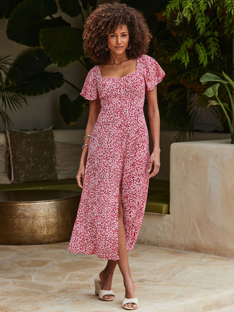 Sosandar – Midi-Kleid mit Blumendruck und Engelsärmeln - Bild 2 von 5