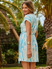 Sosandar White Tie Dye Print Wrap Skirt Dress - Image 3 of 4