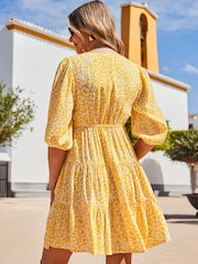 Sosandar Yellow Animal Print Tiered Hem Dress - Image 5 of 5