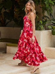 Sosandar Pink Floral Print Corset Detail Maxi Dress - Image 3 of 5