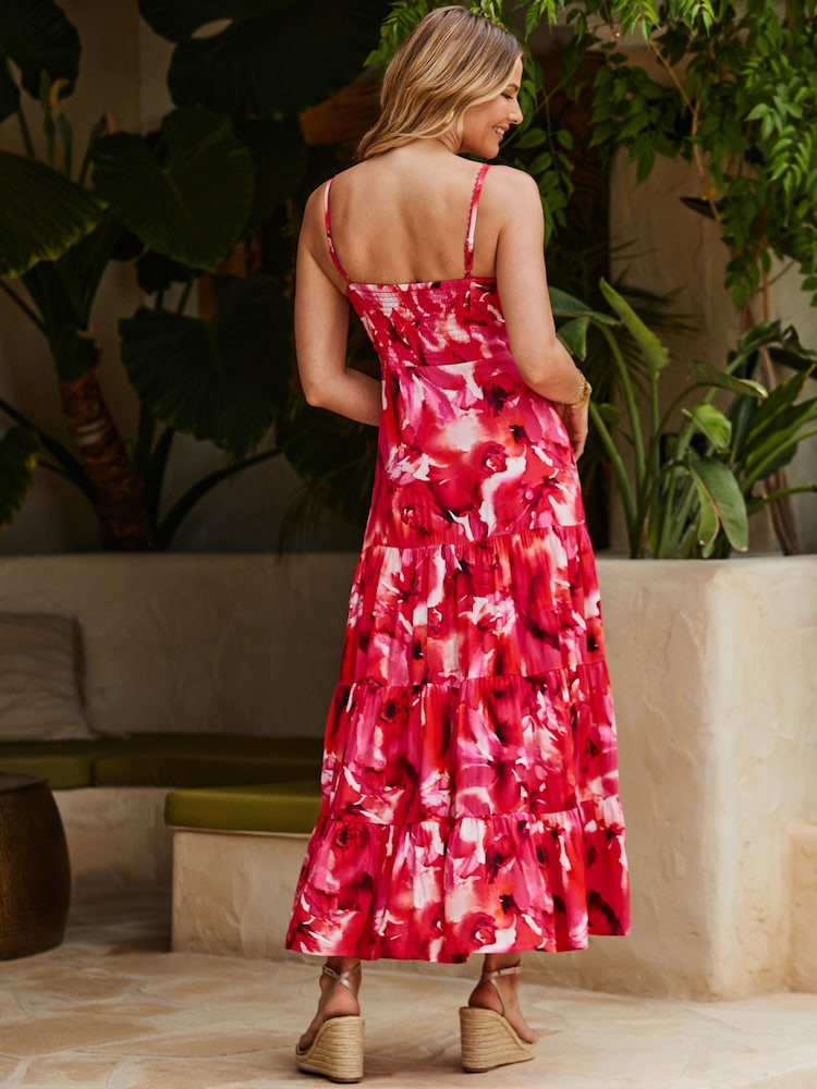 Sosandar Pink Floral Print Corset Detail Maxi Dress - Image 5 of 5