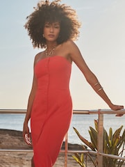 Sosandar Red Button Front Bandeau Midi Dress - Image 5 of 5