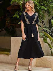 Sosandar Black Embroidered Detail Maxi Dress - Image 1 of 5