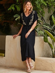 Sosandar Black Embroidered Detail Maxi Dress - Image 2 of 5