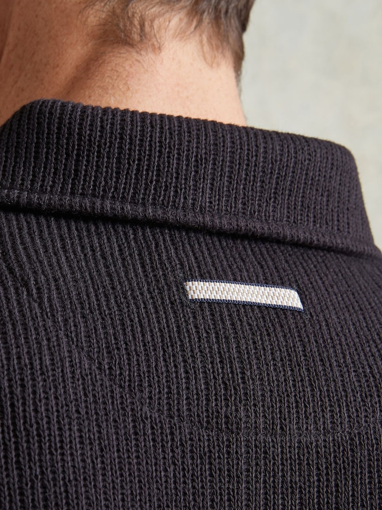 Ten Paces Black Zip Neck Midweight Ribbed Knit 100% Cotton Regular Fit Polo Shirt - Image 5 of 6