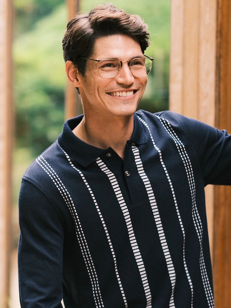 Ten Paces Navy Jacquard Regular Fit Polo Shirt - Image 1 of 7