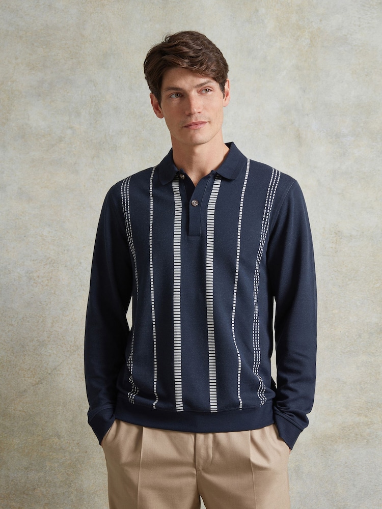 Ten Paces Navy Jacquard Regular Fit Polo Shirt - Image 2 of 7