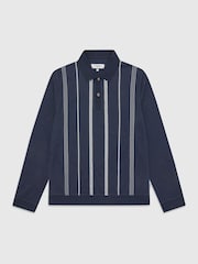 Ten Paces Navy Jacquard Regular Fit Polo Shirt - Image 7 of 7