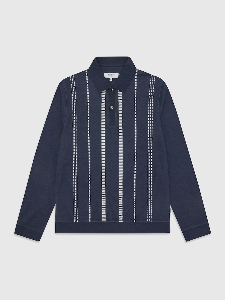 Ten Paces Navy Jacquard Regular Fit Polo Shirt - Image 7 of 7