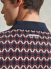 Ten Paces Navy Knitted Jacquard Regular Fit Zip neck Polo Shirt - Image 6 of 7