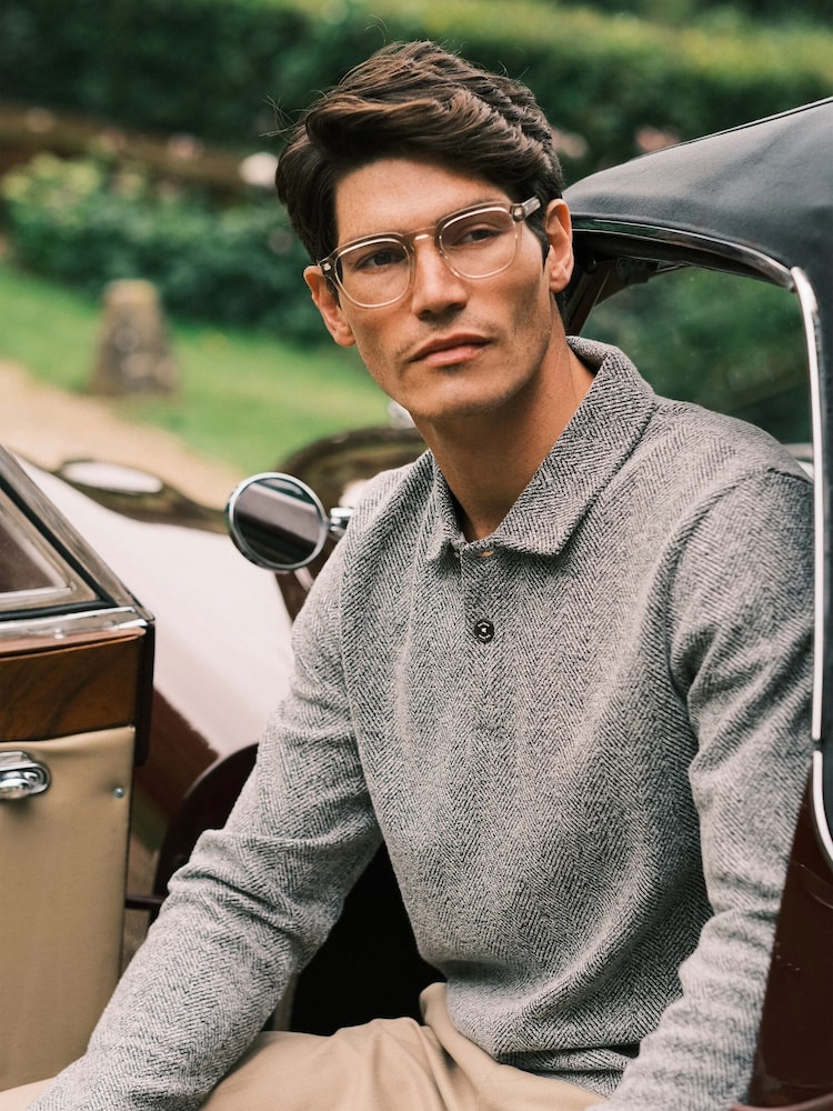 Ten Paces Grey Herringbone Polo Shirt - Image 1 of 7