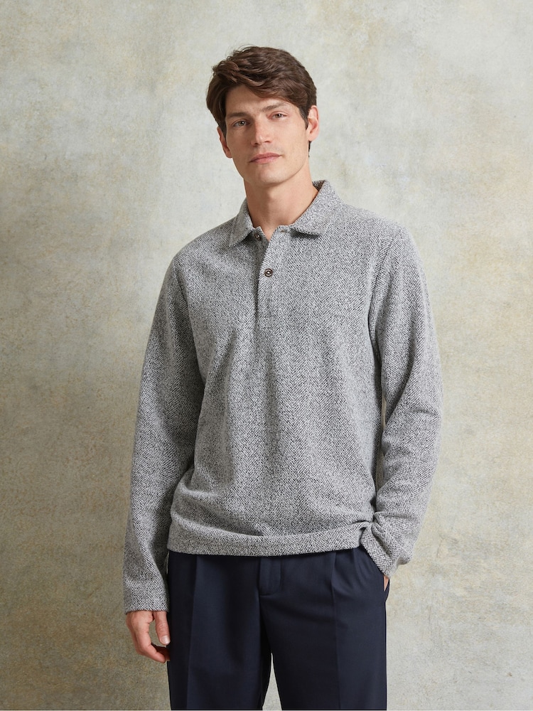 Ten Paces Grey Herringbone Polo Shirt - Image 2 of 7 Ten Paces Grey Herringbone Polo Shirt - Image 2 of 7