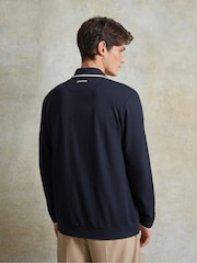 Ten Paces Navy Textured Button Through 100% Cotton Regular Fit Polo Shirt - Image 4 of 7