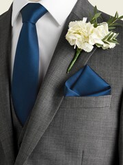 Navy Blue Slim Silk Tie And Pocket Square Set - Image 1 of 6