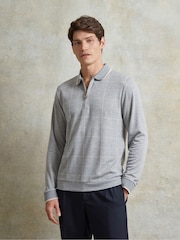Ten Paces Grey Check Knitted Zip Neck Long Sleeve Polo Shirt - Image 1 of 6