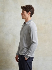 Ten Paces Grey Check Knitted Zip Neck Long Sleeve Polo Shirt - Image 2 of 6